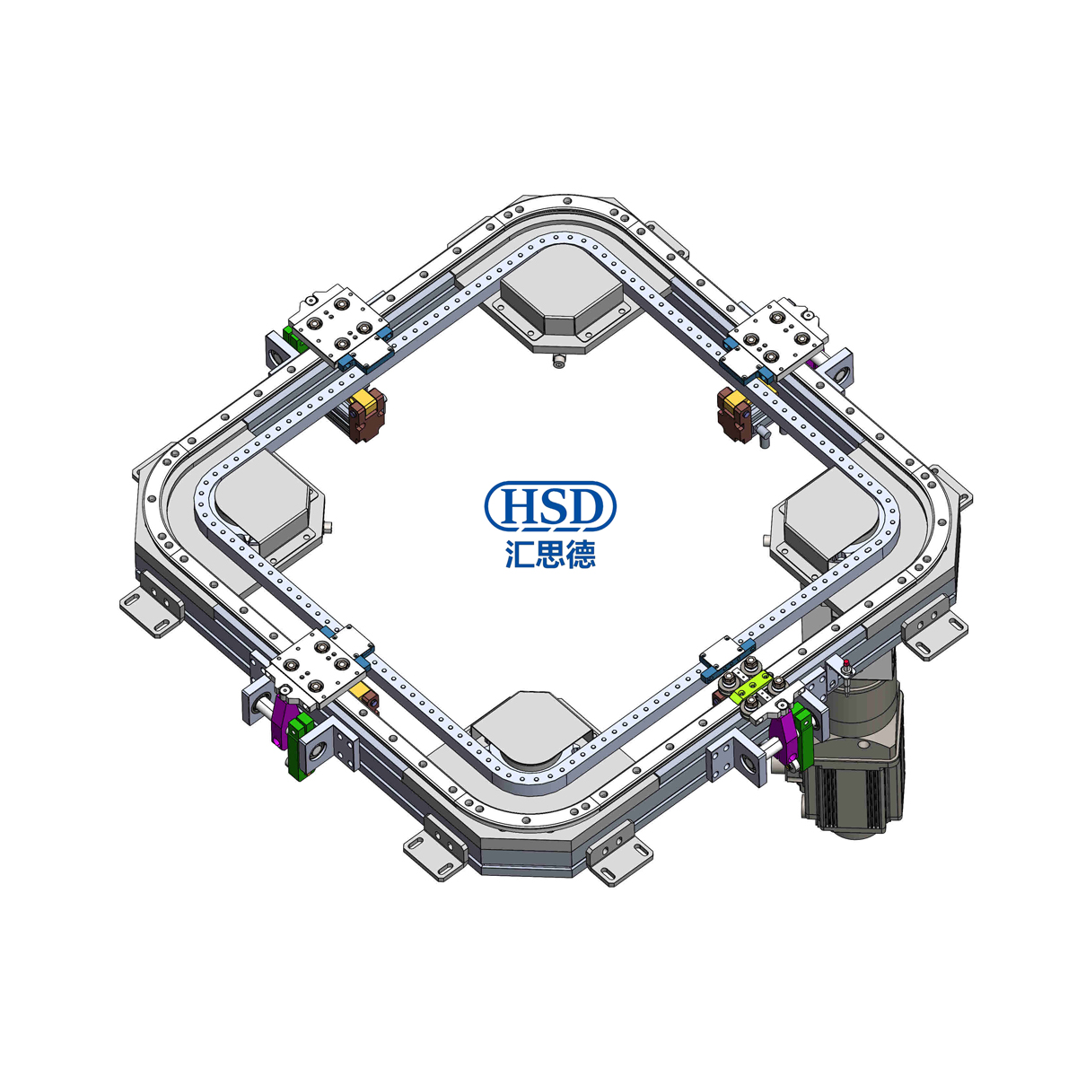 环形导轨运送线4工位4定位正方形型材链条循环线模子